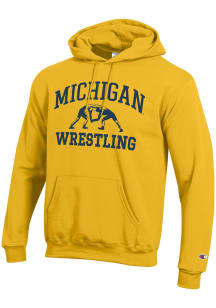 Champion Michigan Wolverines Mens Yellow Wrestling Powerblend Long Sleeve Hoodie