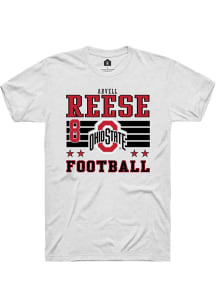 Arvell Reese Ohio State Buckeyes White Football NIL Striped Short Sleeve Player T Shirt