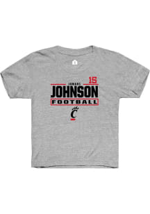 Jamari Johnson Cincinnati Bearcats Youth Grey NIL Stacked Box Player Tee