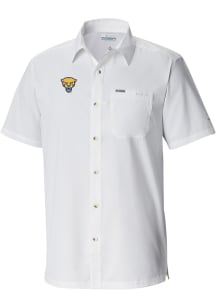 Columbia Pitt Panthers Mens White Heat Seal Slack Tide Camp Short Sleeve Dress Shirt