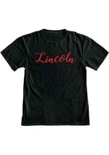 Blue 84 Lincoln Womens Black puff print center chest Short Sleeve T-Shirt