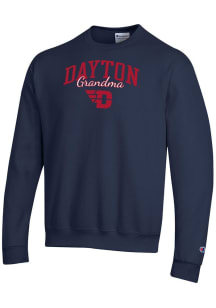 Champion Dayton Flyers Mens Navy Blue Grandma Script Powerblend Long Sleeve Crew Sweatshirt