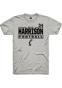 Myles Harrison Cincinnati Bearcats Ash Football NIL Stacked Box Short Sleeve Player T Shirt
