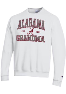Champion Alabama Crimson Tide Mens White Est. Date Grandma Powerblend Long Sleeve Crew Sweatshirt