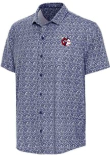 Antigua Cleveland Guardians Mens Navy Blue Lianthus Short Sleeve Dress Shirt