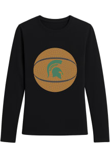 Michigan State Spartans Womens Black Basketball Crystal LS Tee