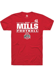 Grant Mills Ohio State Buckeyes Red Football NIL Stacked Box Short Sleeve Player T Shirt