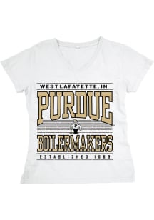 Blue 84 Purdue Boilermakers Womens White Throw Shade Puff Short Sleeve T-Shirt