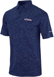 Columbia UConn Huskies Mens Navy Blue Heat Seal Heading Out Short Sleeve Polo