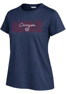 Harvard Crimson Womens Navy Blue Darby Short Sleeve T-Shirt