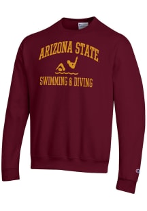 Champion Arizona State Sun Devils Mens Maroon Swimming & Diving Icon Powerblend Long Sleeve Crew S..
