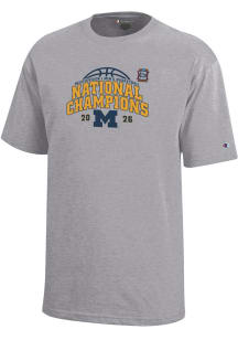 Champion Michigan Wolverines Youth Grey MBB National Champs 2026 Core Short Sleeve T-Shirt