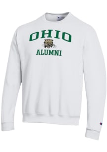 Champion Ohio Bobcats Mens White Mascot Alumni Powerblend Long Sleeve Crew Sweatshirt
