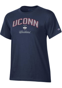 Champion UConn Huskies Womens Navy Blue Glitter Short Sleeve T-Shirt