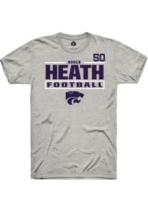 Brock Heath K-State Wildcats Ash Football NIL Stacked Box Short Sleeve Player T Shirt