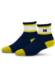 Michigan Wolverines Stripe Embroidered Fuzzy Womens Quarter Socks