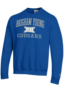 Champion BYU Cougars Mens Royal Blue B12 Arch Powerblend Long Sleeve Crew Sweatshirt