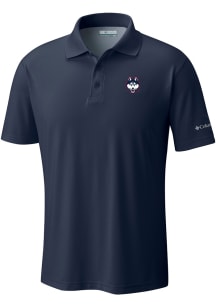 Columbia UConn Huskies Mens Navy Blue Heat Seal Low Drag Offshore Short Sleeve Polo
