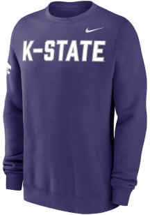 Nike K-State Wildcats Mens Purple Twill Club Fleece Basketball Long Sleeve Crew Sweatshirt