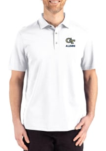 Cutter and Buck GA Tech Yellow Jackets Mens White Alumni Advantage Refresh Short Sleeve Polo