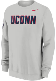 Nike UConn Huskies Mens Ash Twill Club Fleece Long Sleeve Crew Sweatshirt