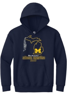 Summit Sportswear Michigan Wolverines Youth Navy Blue MBB National Champs 2026 NET Long Sleeve Hoo..