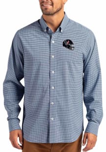 Cutter and Buck Houston Texans Mens Light Blue Helmet Gingham LS Woven Long Sleeve Dress Shirt