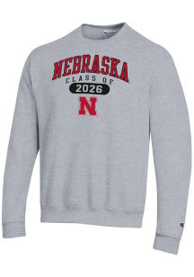 Champion Nebraska Cornhuskers Mens Grey Class of 2026 Powerblend Long Sleeve Crew Sweatshirt