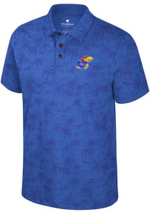 Colosseum Kansas Jayhawks Mens Royal Blue Fremen Palm Short Sleeve Polo