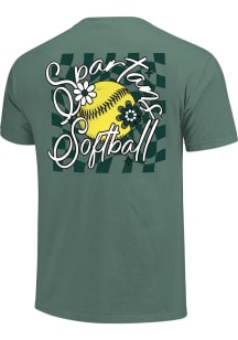 Michigan State Spartans Womens Green Softball Script and Floral Short Sleeve T-Shirt