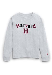 Harvard Crimson Youth Grey Wavy Wordmark Long Sleeve T-Shirt
