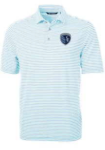 Cutter and Buck Sporting Kansas City Mens Light Blue Virtue Eco Pique Stripe Short Sleeve Polo