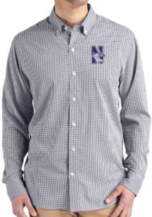 Cutter and Buck Northwestern Wildcats Mens Black Gingham LS Woven Long Sleeve Dress Shirt