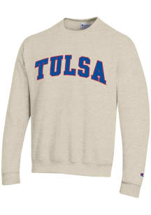 Champion Tulsa Golden Hurricane Mens Oatmeal Twill Powerblend Long Sleeve Crew Sweatshirt