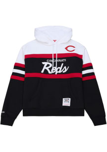 Mitchell and Ness Cincinnati Reds Womens Black Head Hooded Sweatshirt