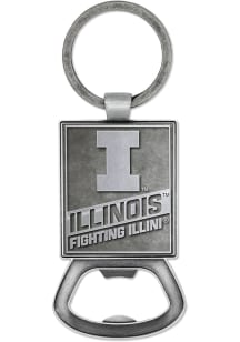 Illinois Fighting Illini Double Sided Pewter Bottle Opener Keychain - Grey