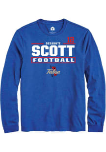 Dedaunte Scott Tulsa Golden Hurricane Blue Football NIL Stacked Box Long Sleeve Player T Shirt