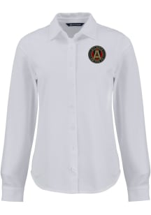 Cutter and Buck Atlanta United FC Womens Advantage Soft Pique Long Sleeve White Dress Shirt