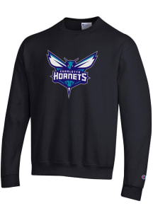 Champion Charlotte Hornets Mens Black Primary Logo Long Sleeve Crew Sweatshirt