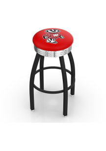 Wisconsin Badgers Mascot 3 Ring Chrome Seat Pub Stool - Black