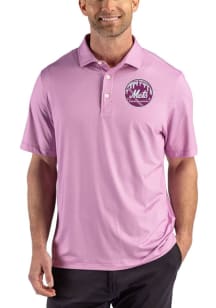 Cutter and Buck New York Mets Mens Pink Mono Lattice Short Sleeve Polo