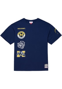 Mitchell and Ness Michigan Wolverines Navy Blue Double Clutch Short Sleeve Fashion T Shirt