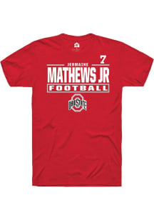 Jermaine Mathews Jr Ohio State Buckeyes Red Football NIL Stacked Box Short Sleeve Player T Shirt