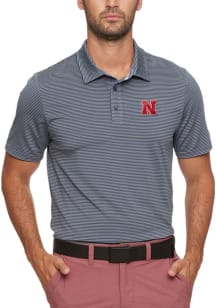 Nebraska Cornhuskers Mens Charcoal Naples Striped Performance Short Sleeve Polo