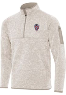 Antigua Indy Eleven Mens Oatmeal Fortune Long Sleeve Qtr Zip Pullover
