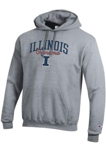 Champion Illinois Fighting Illini Mens Grey Grandma Script Powerblend Long Sleeve Hoodie