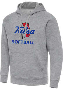Antigua Tulsa Golden Hurricane Mens Grey Heather Softball  Victory Long Sleeve Hoodie