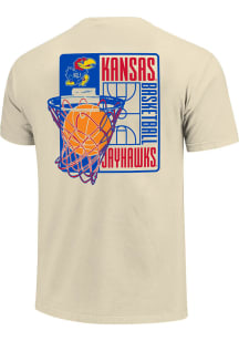 Kansas Jayhawks Ivory Basketball Net Overlay Short Sleeve T Shirt