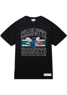 Mitchell and Ness Charlotte Hornets Black Striped Logo Lockup Slub Short Sleeve Fashion T Shirt