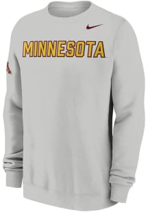 Nike Minnesota Golden Gophers Mens Ash Twill Club Fleece Long Sleeve Crew Sweatshirt